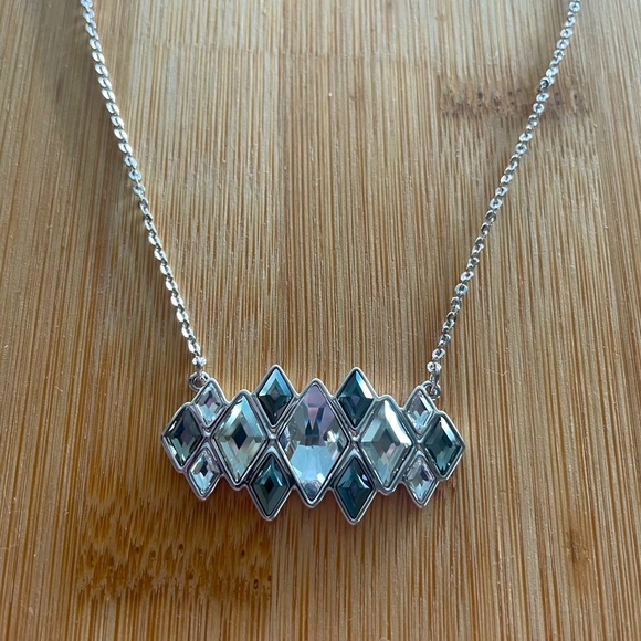 Touchstone Swarovski Checked Necklace Nightfall 18” Adjustable Necklace Rhodium - Picture 1 of 5
